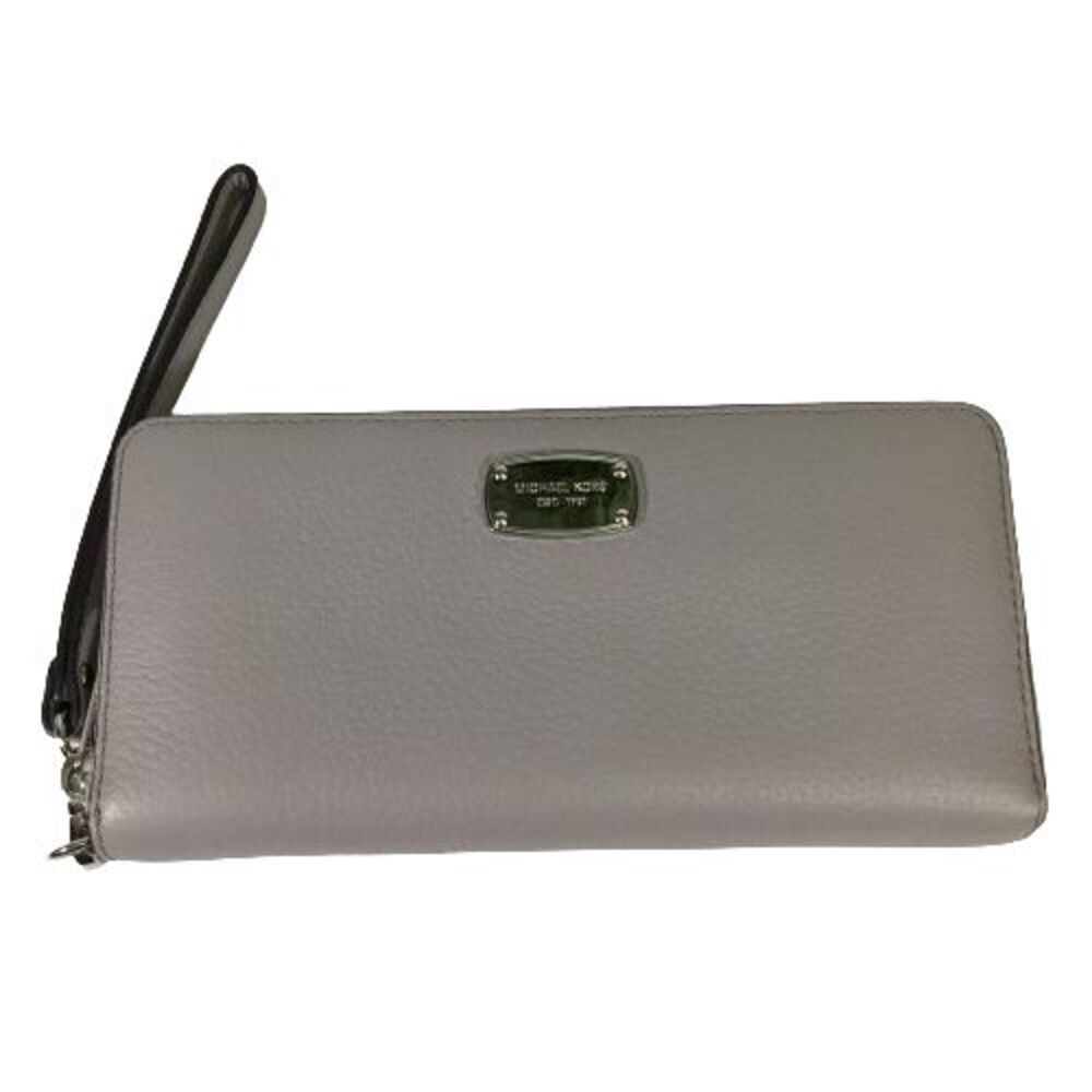 Michael Kors Jet Set Zip Wristlet Wallet Grey Pebbled Leather Full Size Long